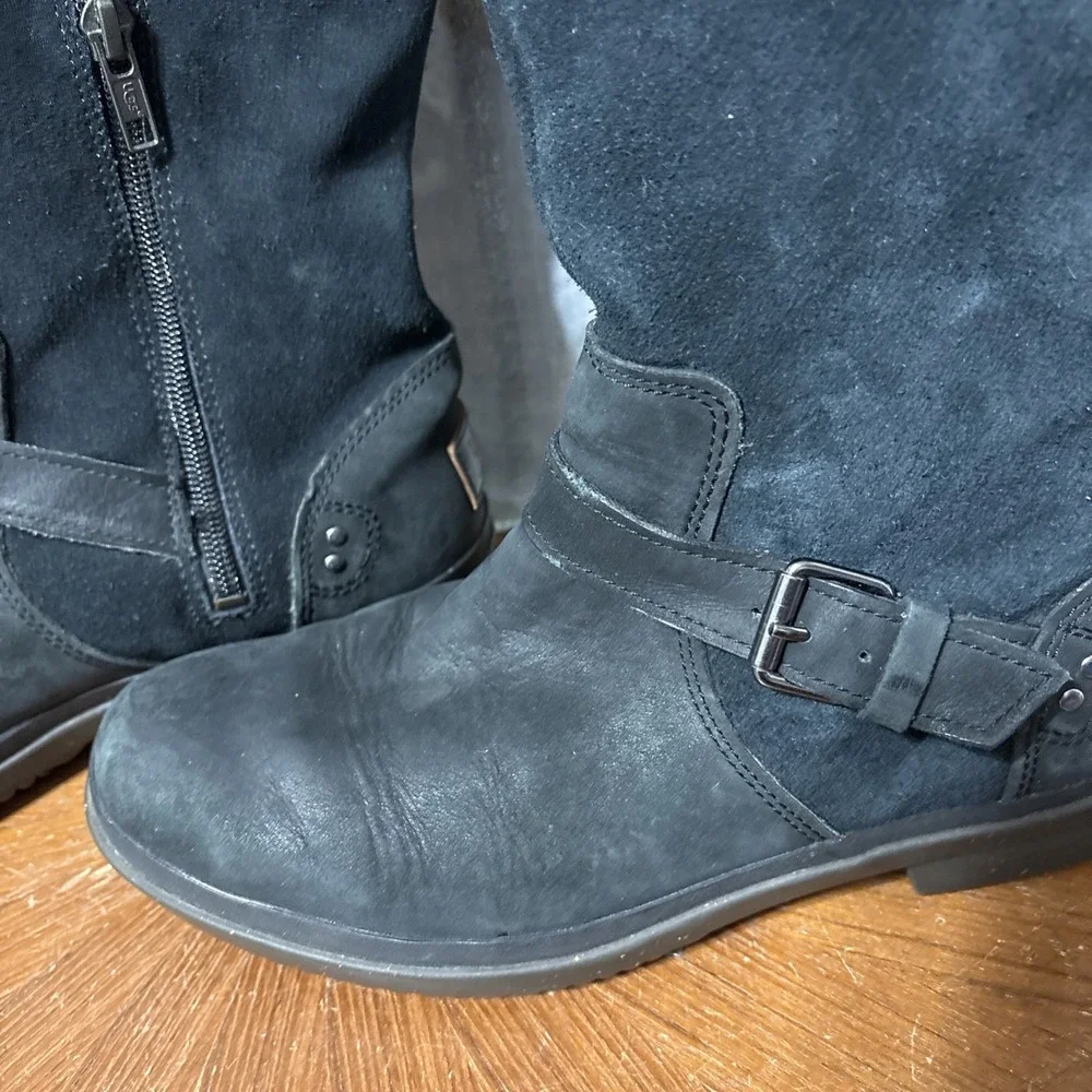 Ugg‎ Thomsen Tall Black Suede Leather Knee High Riding Waterproof Boots Size 8